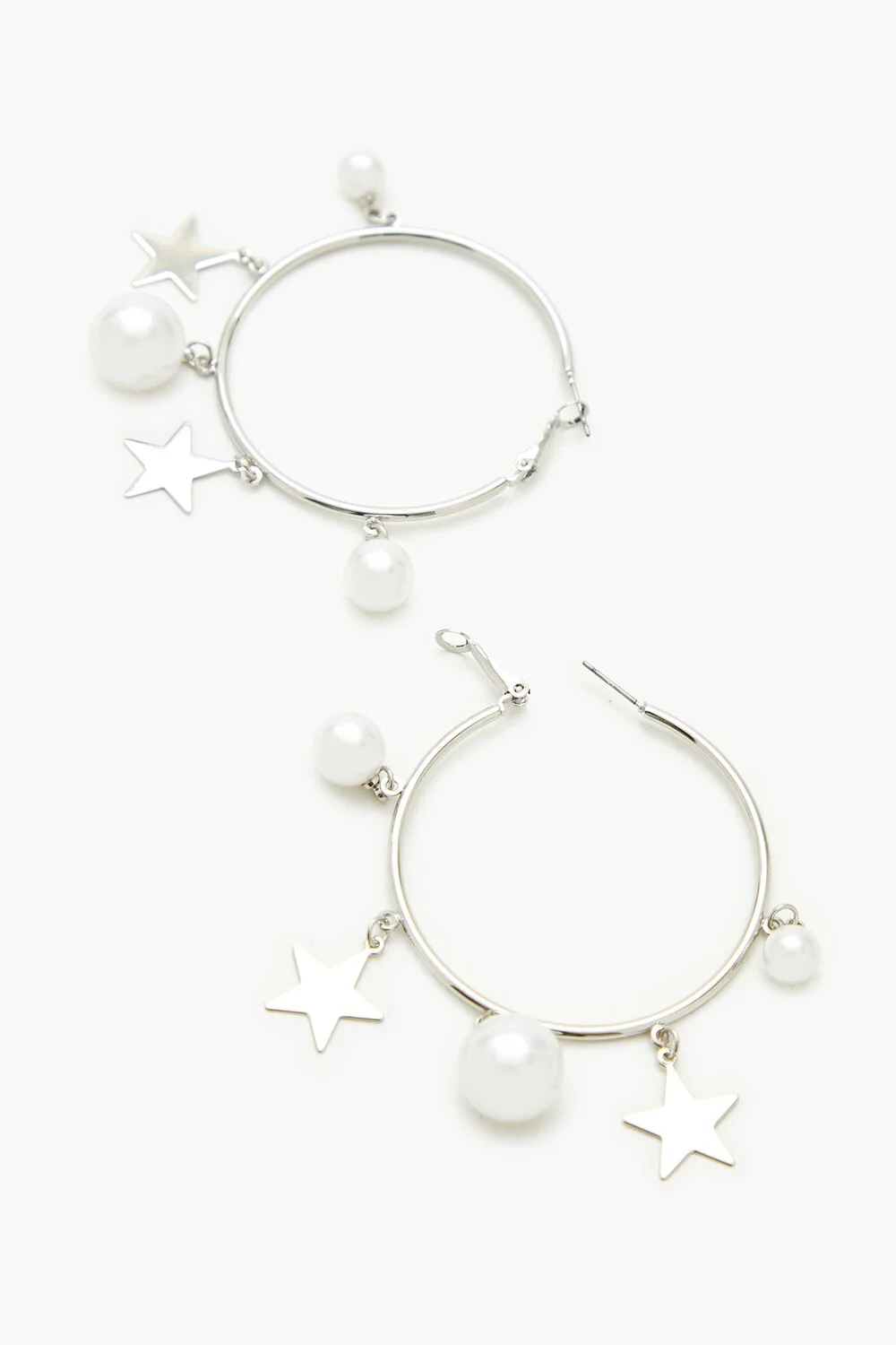 Star & Faux Pearl Hoop Earrings - Image 3