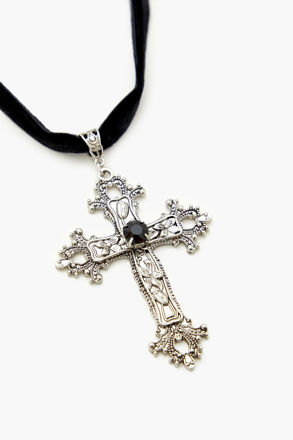 Rhinestone Cross Velvet Necklace - Image 2