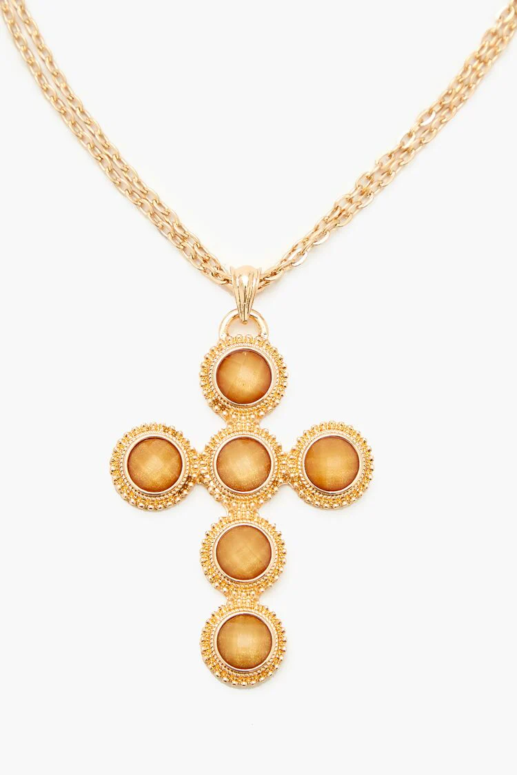 Layered Faux Gem Cross Necklace - Image 2