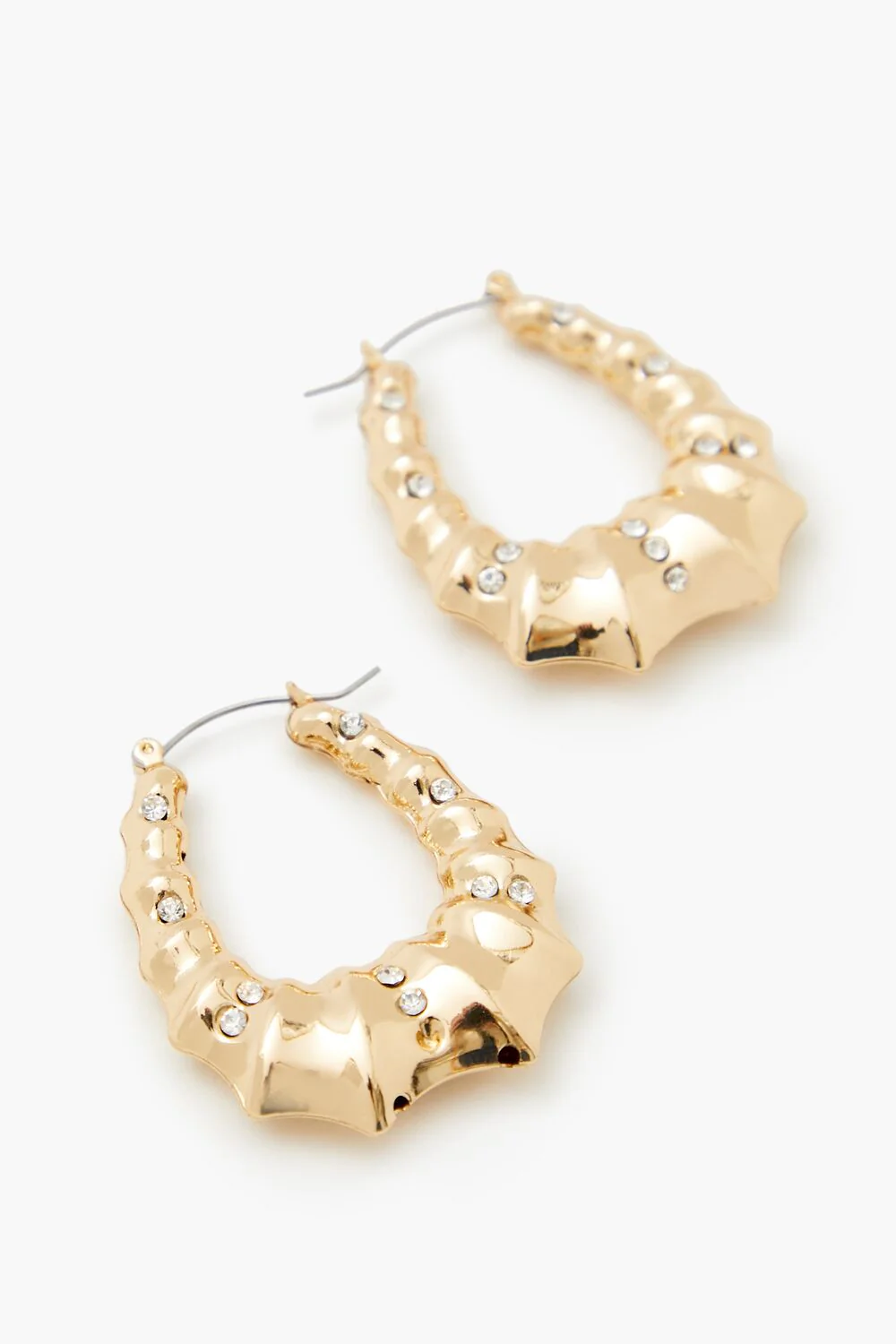 Rhinestone Bamboo Hoop Earrings - Image 2