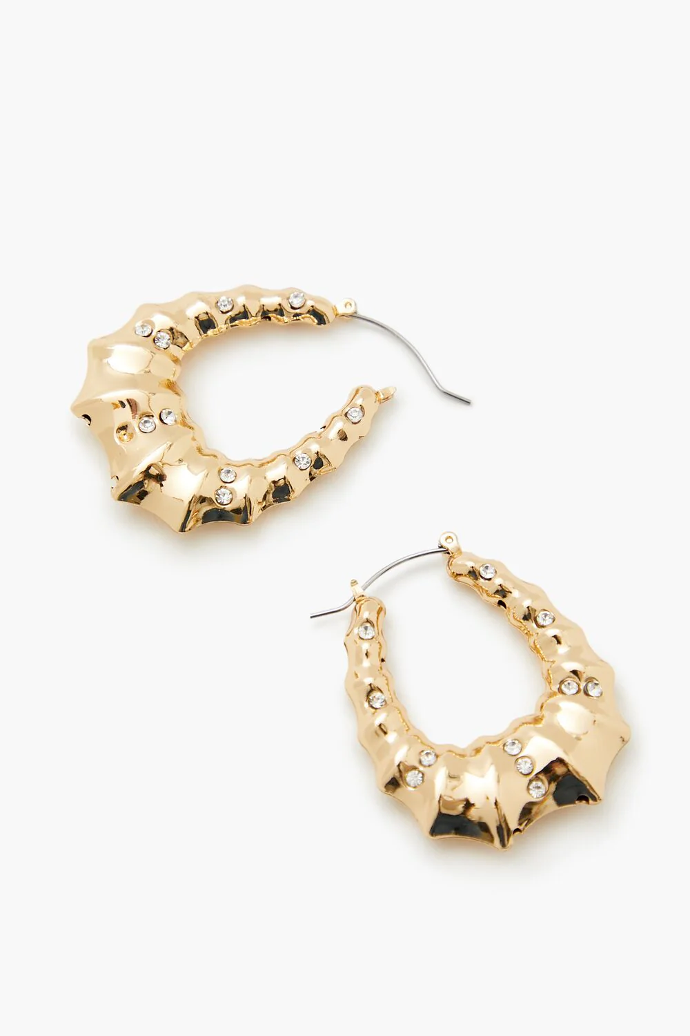 Rhinestone Bamboo Hoop Earrings - Image 3
