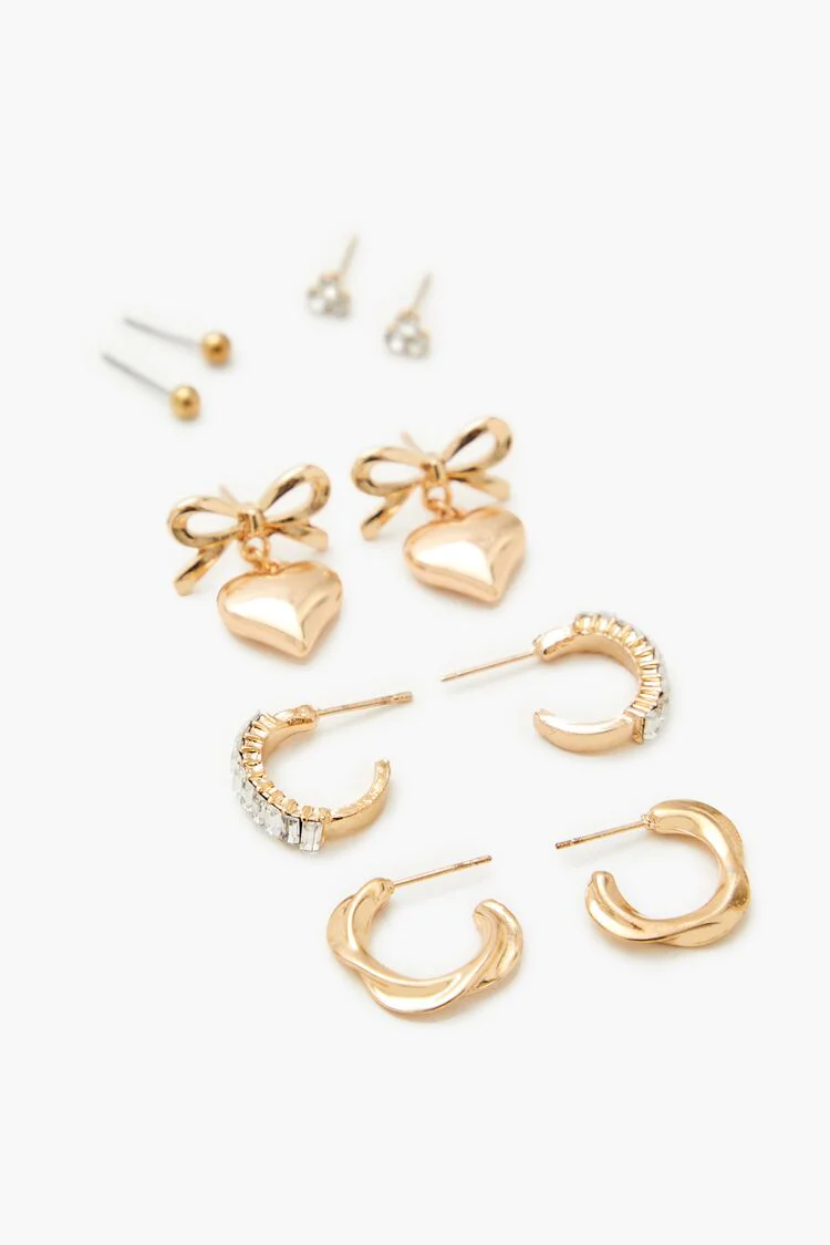 Bow Heart Stud & Drop Earring Set - Image 2