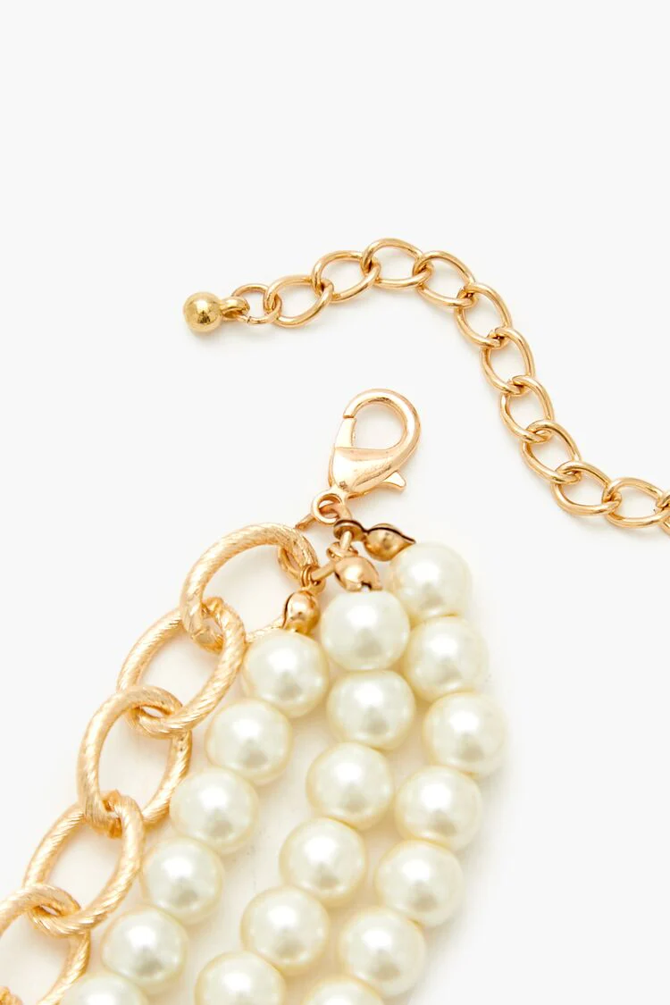 Layered Faux Pearl Cross Necklace - Image 4