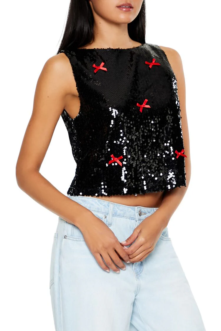 Sequin Bow Boxy Crop Top - Image 4
