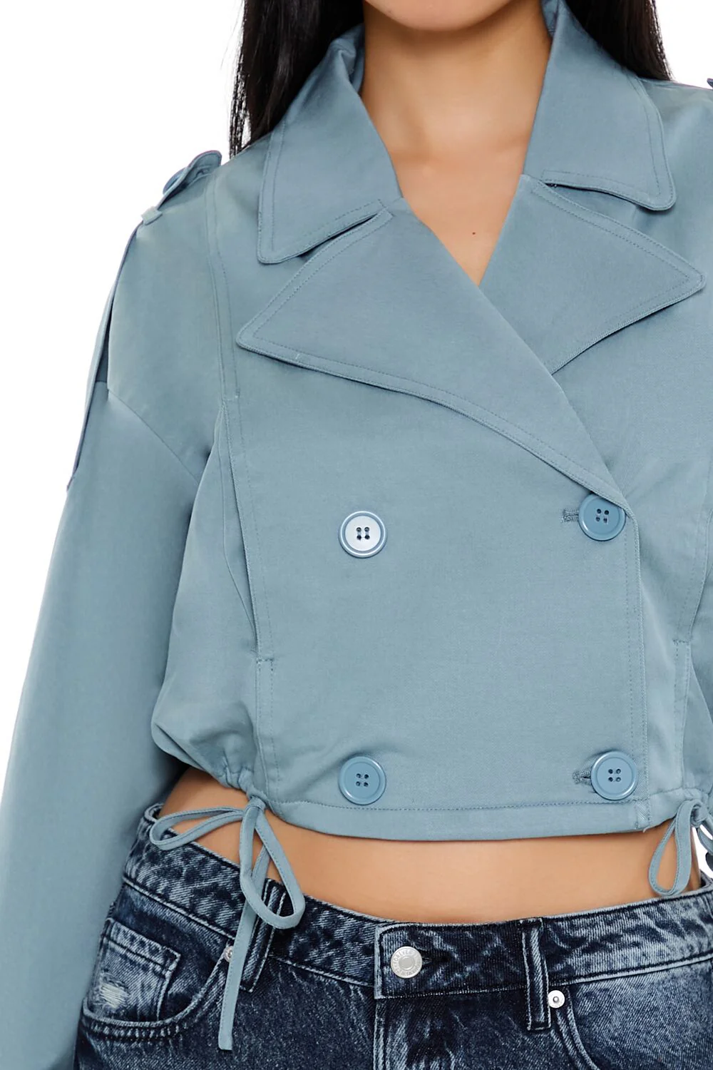Double-Breasted Cropped Trench Coat - Image 3
