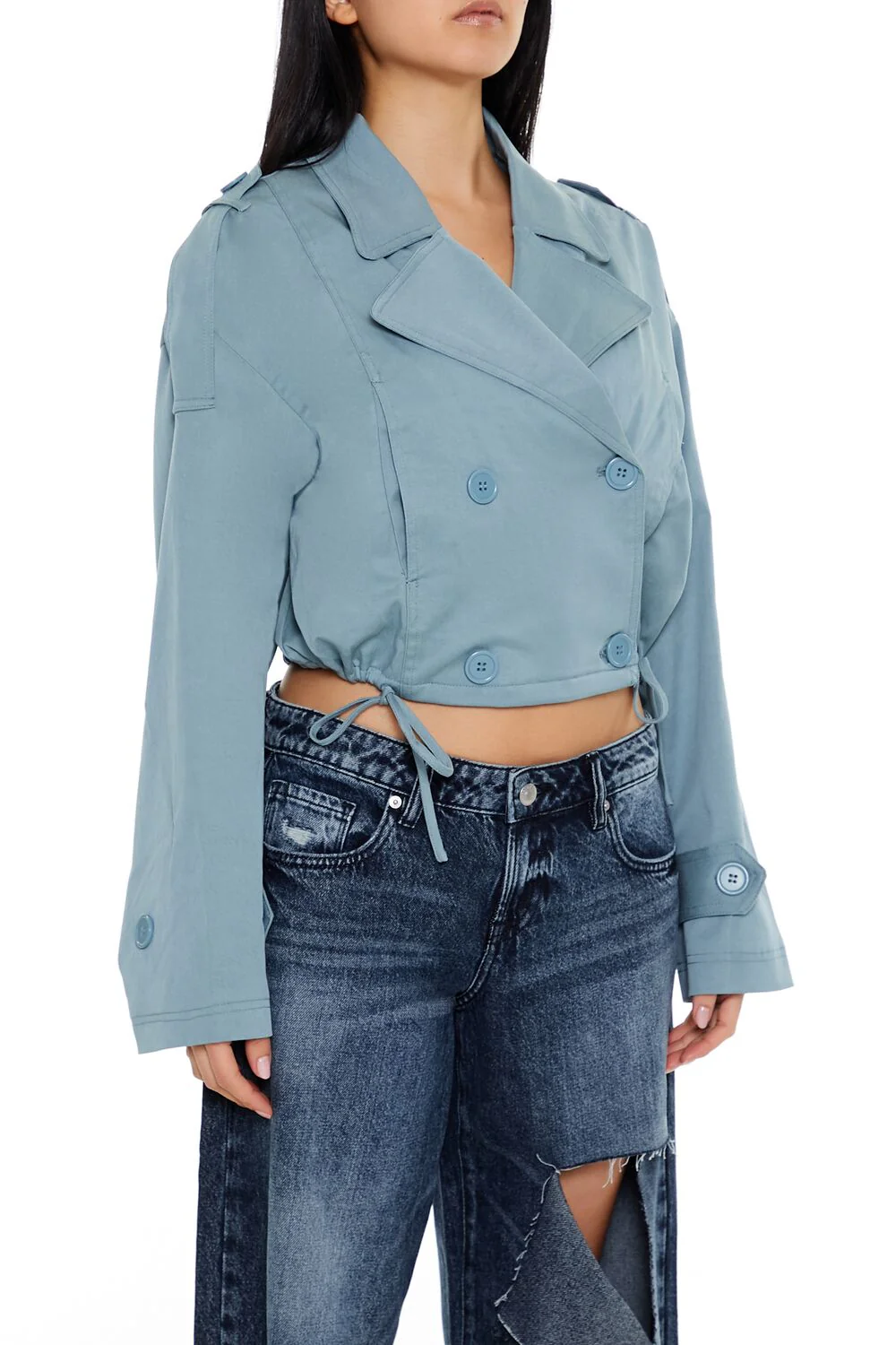 Double-Breasted Cropped Trench Coat - Image 4