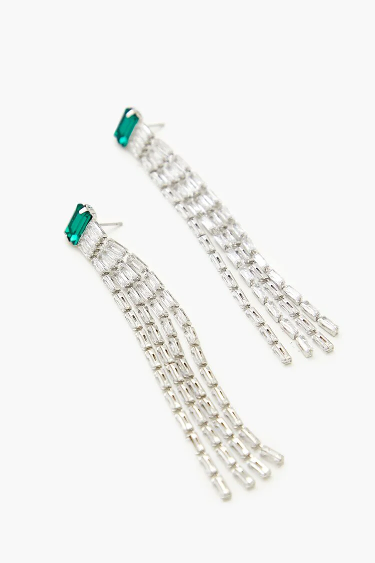 Faux Gem Fringe Drop Earrings - Image 2