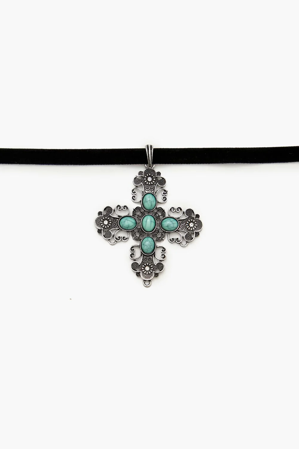 Velvet Faux Stone Cross Necklace - Image 2