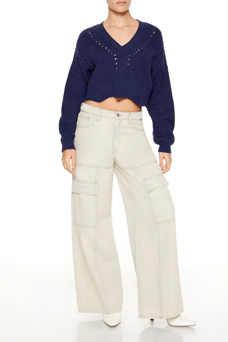 Open-Knit Cropped Sweater - Image 7