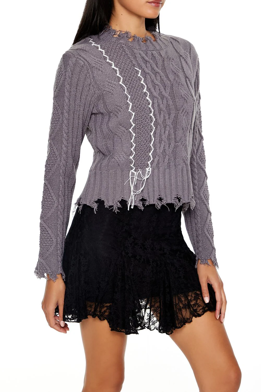 Distressed Cable Knit Sweater - Image 4