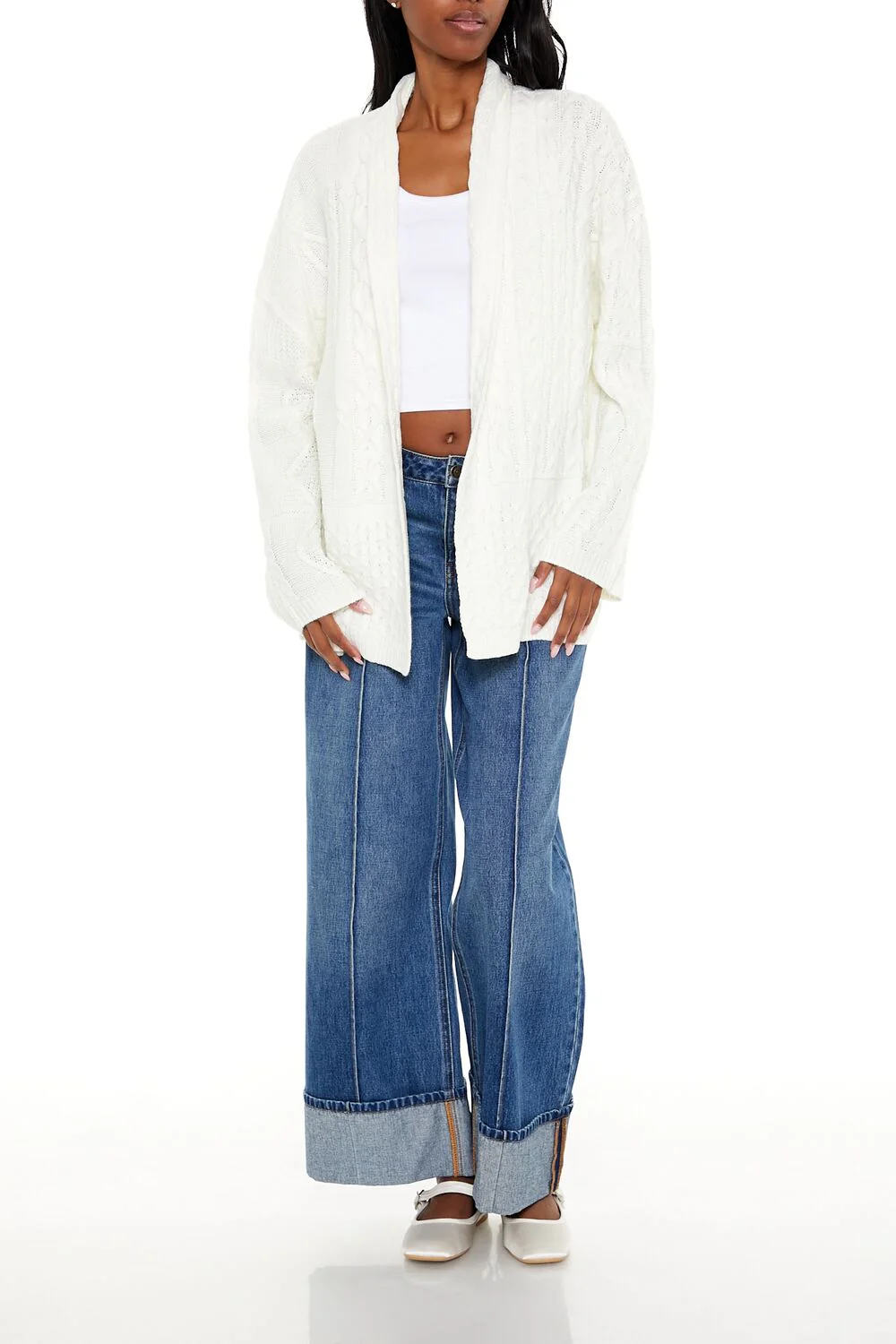 Mixed Knit Cardigan Sweater - Image 2