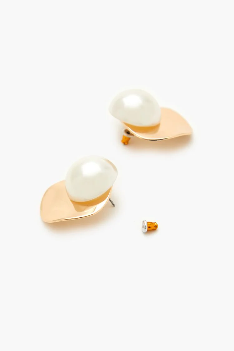 Faux Pearl Stud Earrings - Image 3