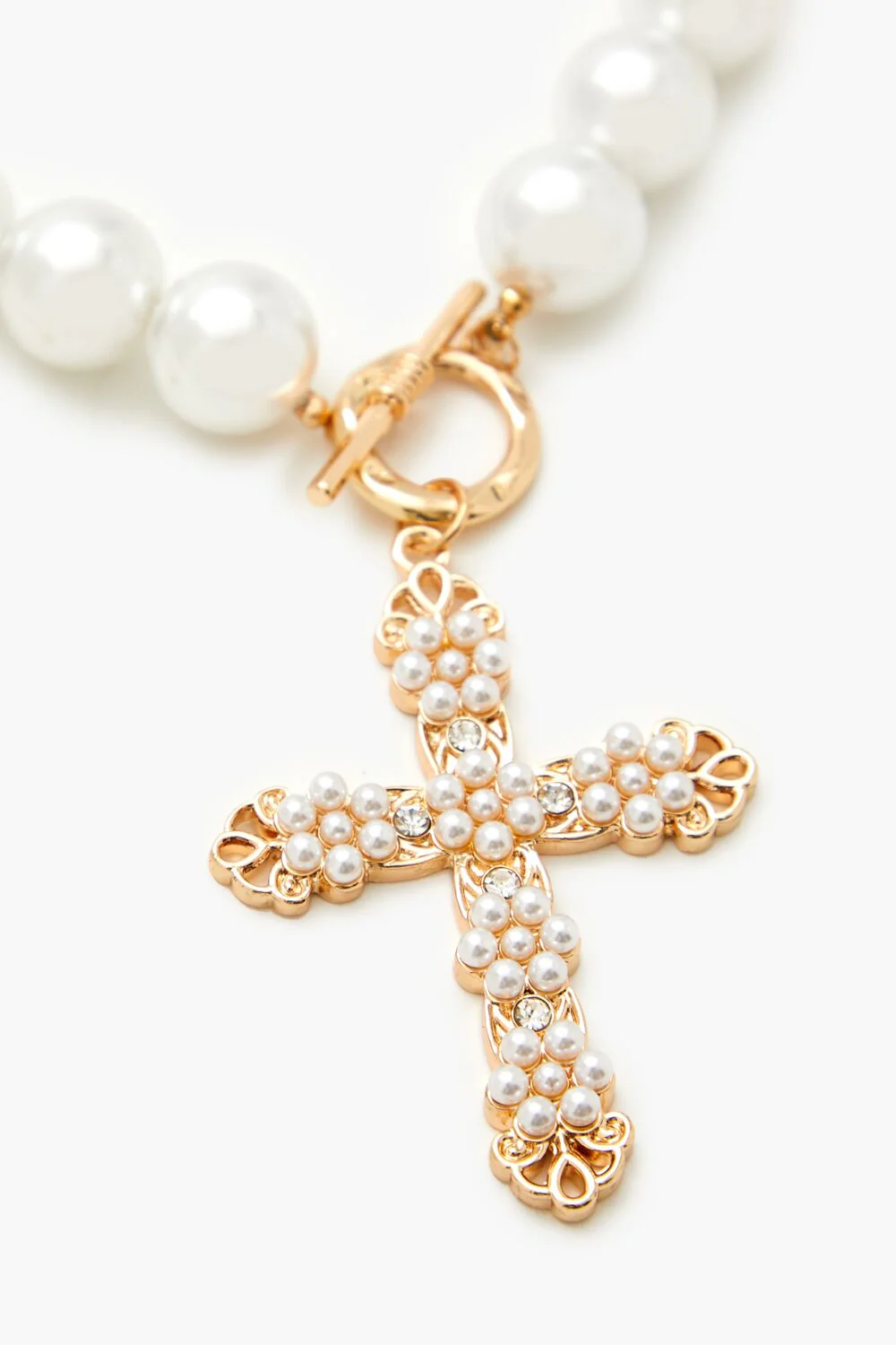Faux Pearl Cross Necklace Set - Image 2