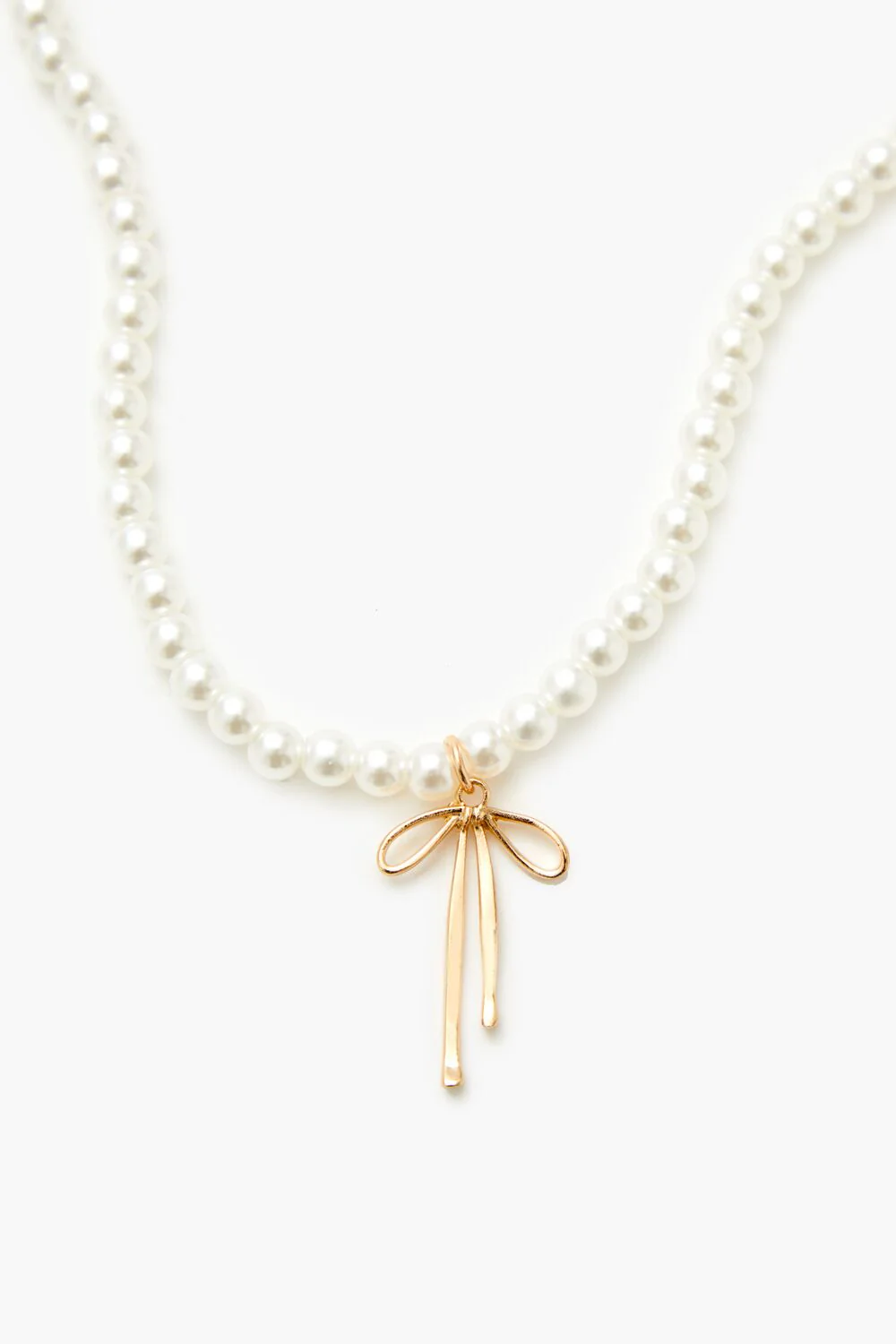 Faux Pearl Bow Pendant Necklace - Image 2