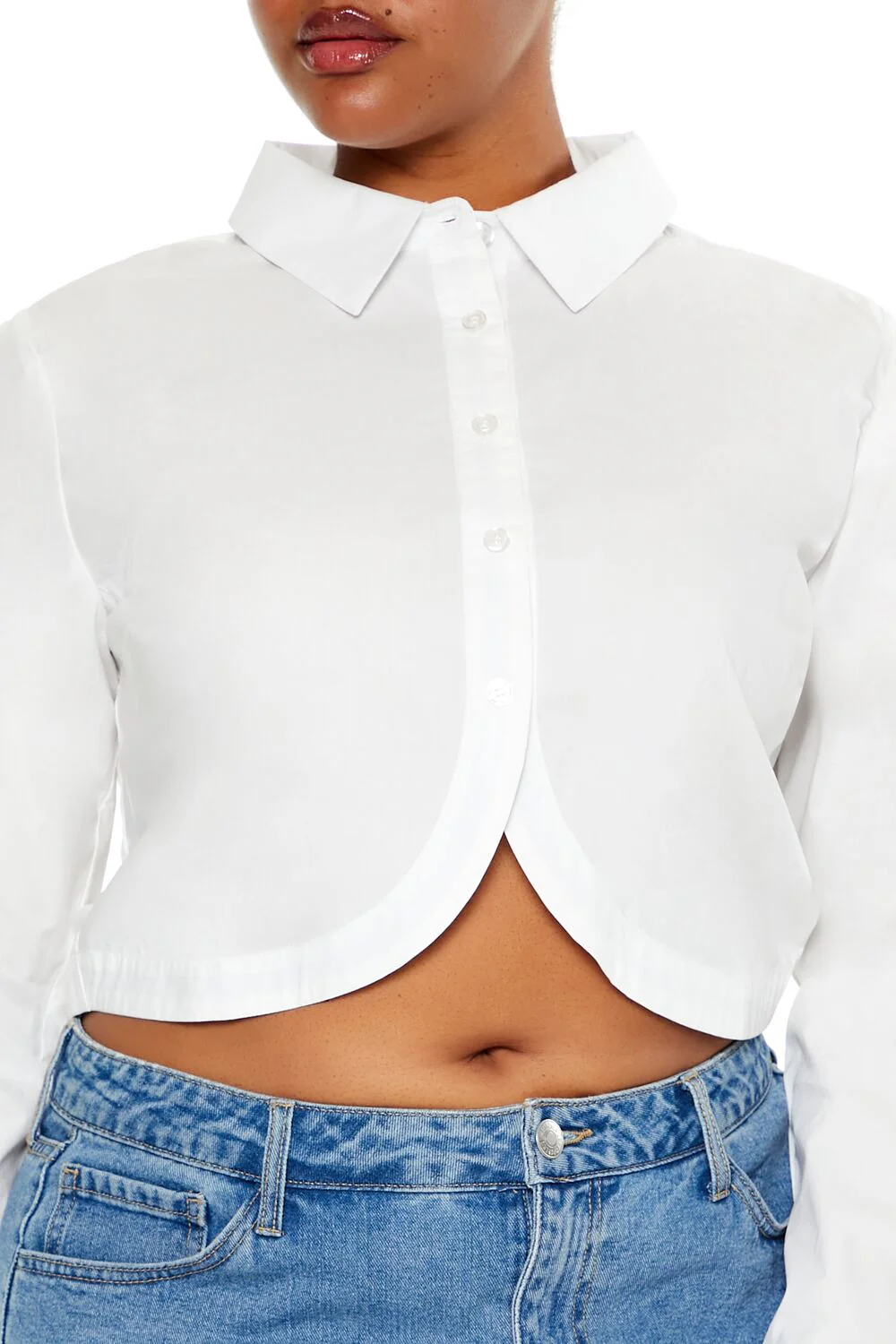 Plus Size Notched Cropped Shirt - Image 3