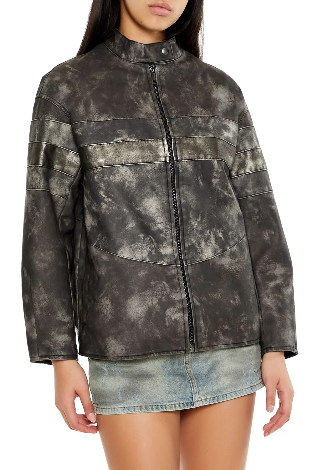 Oil Wash Faux Leather Moto Jacket - Image 3