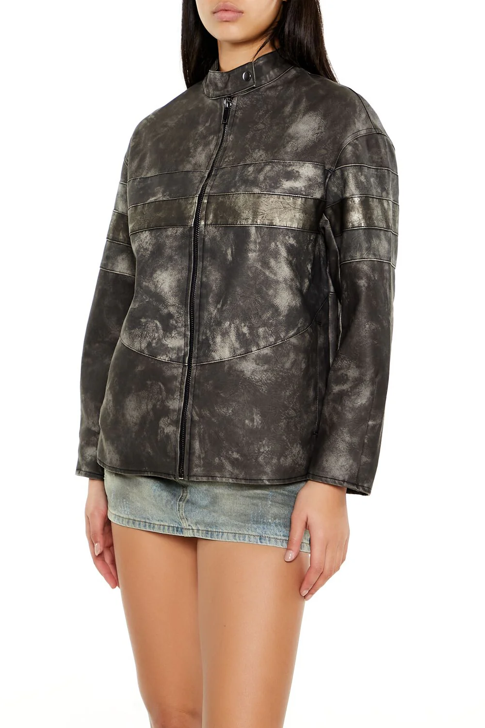 Oil Wash Faux Leather Moto Jacket - Image 4