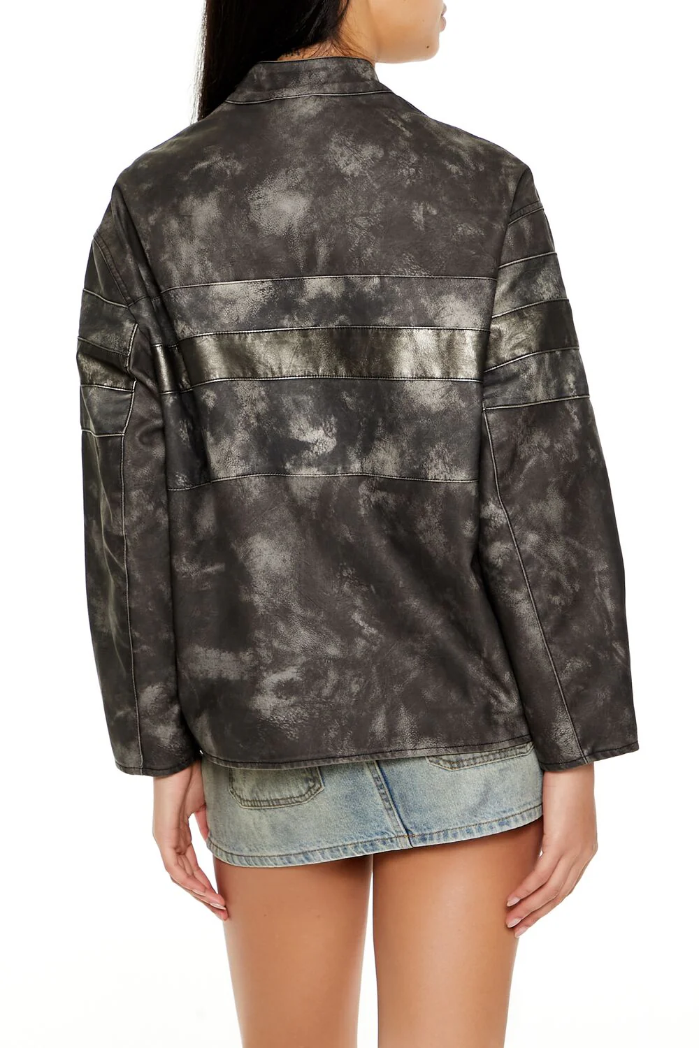 Oil Wash Faux Leather Moto Jacket - Image 5