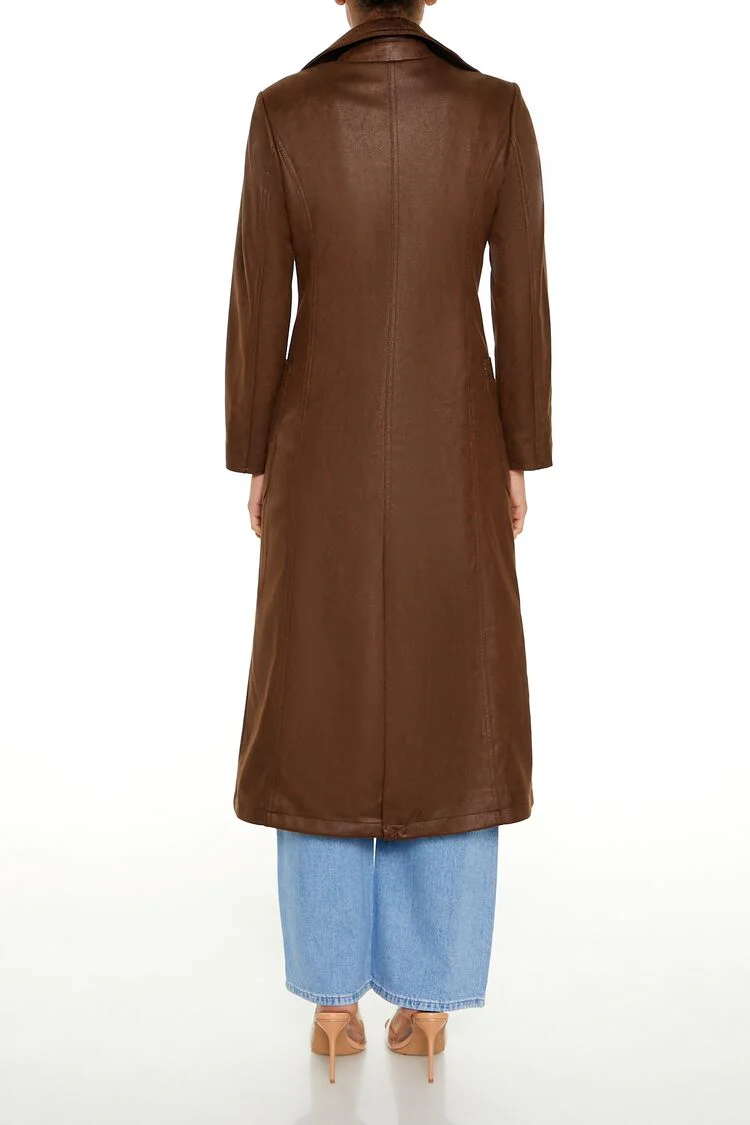 Notched Faux Suede Trench Coat - Image 4
