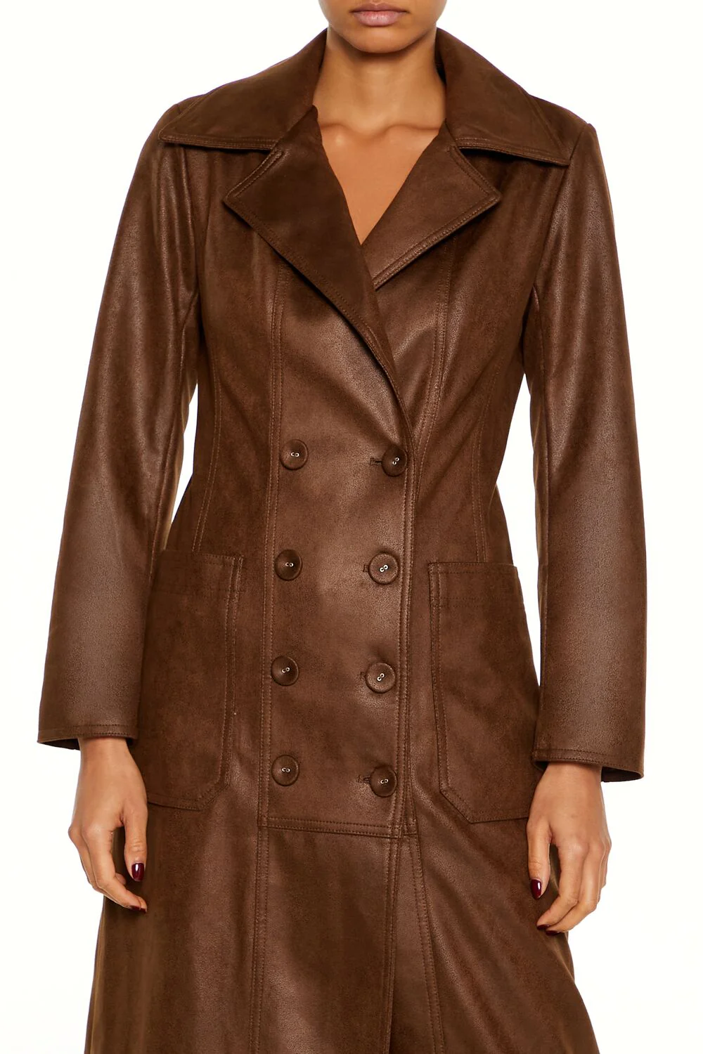 Notched Faux Suede Trench Coat - Image 5