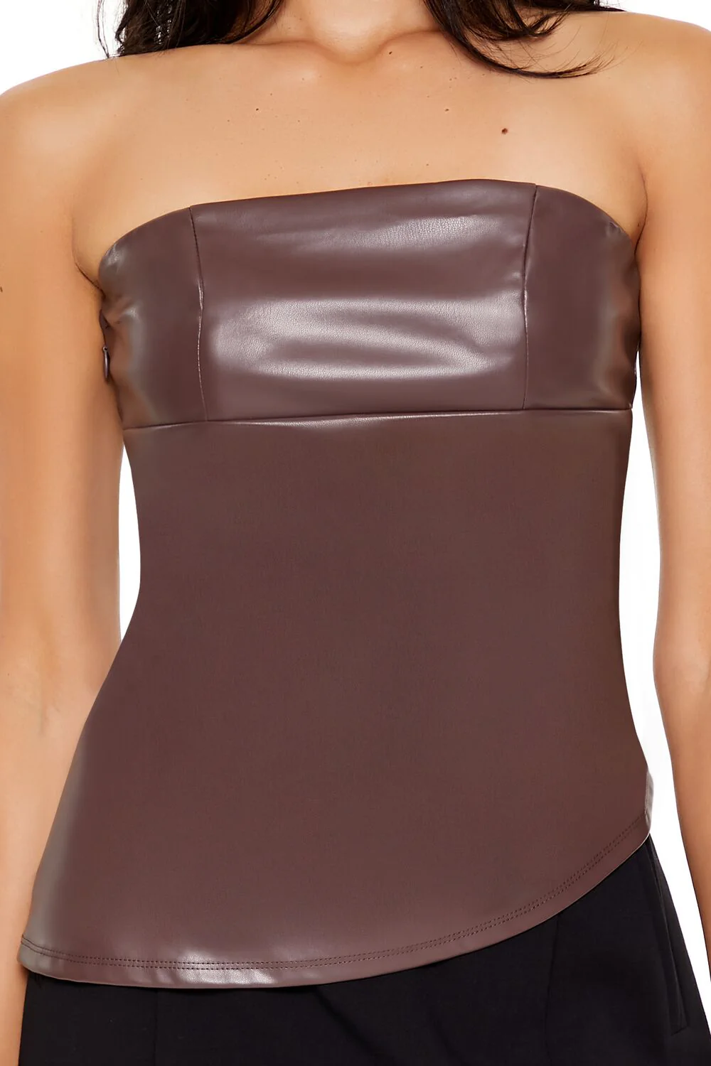 Faux Leather Asymmetrical Tube Top - Image 3