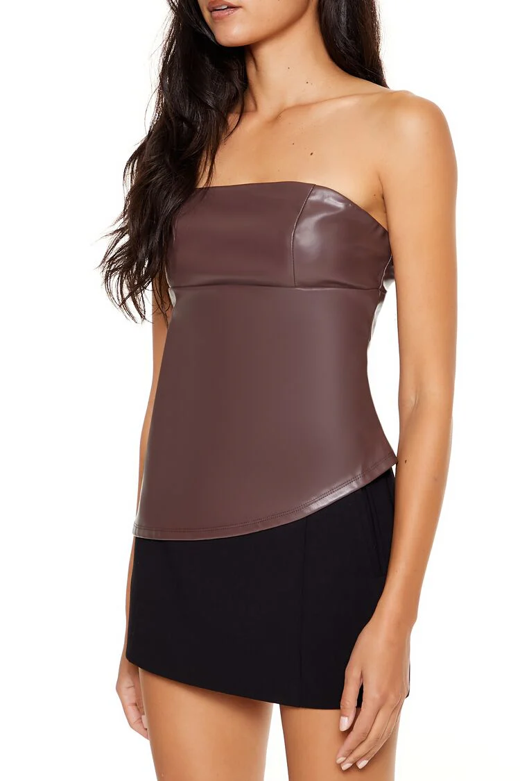 Faux Leather Asymmetrical Tube Top - Image 4