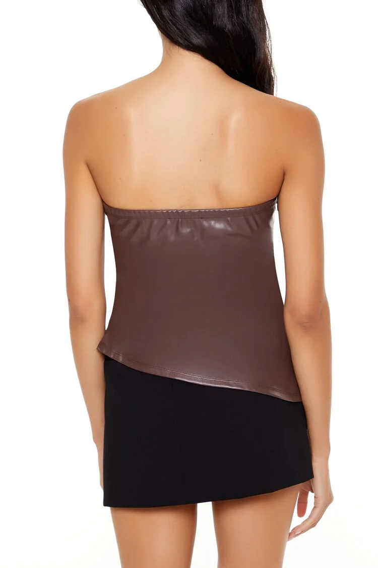 Faux Leather Asymmetrical Tube Top - Image 5
