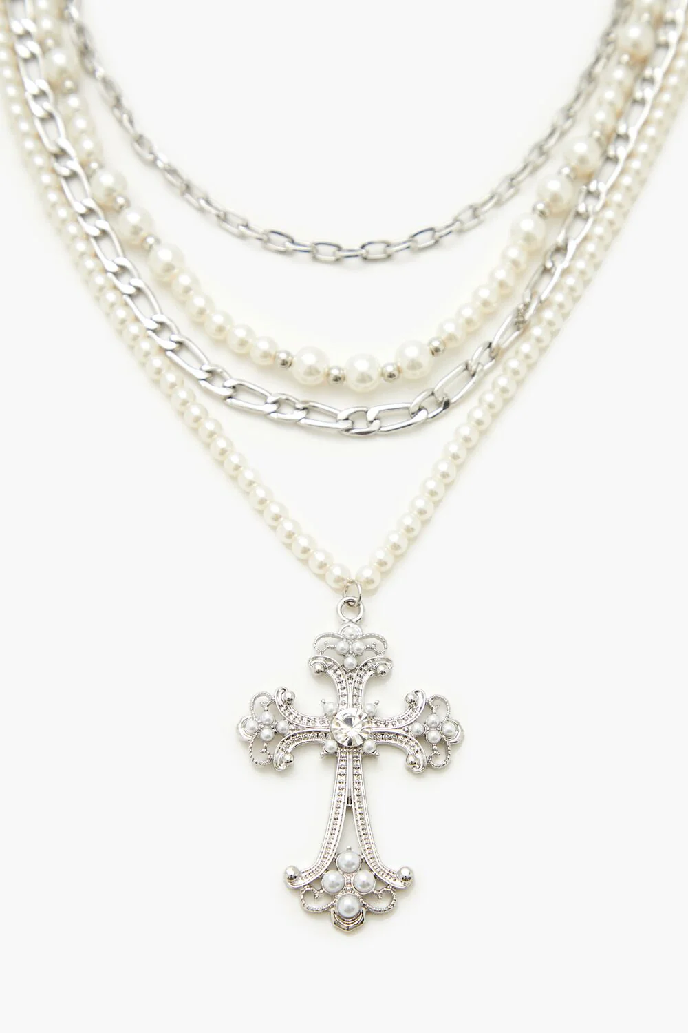 Beaded Layered Cross Necklace - Image 2