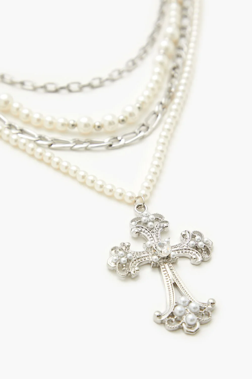 Beaded Layered Cross Necklace - Image 3