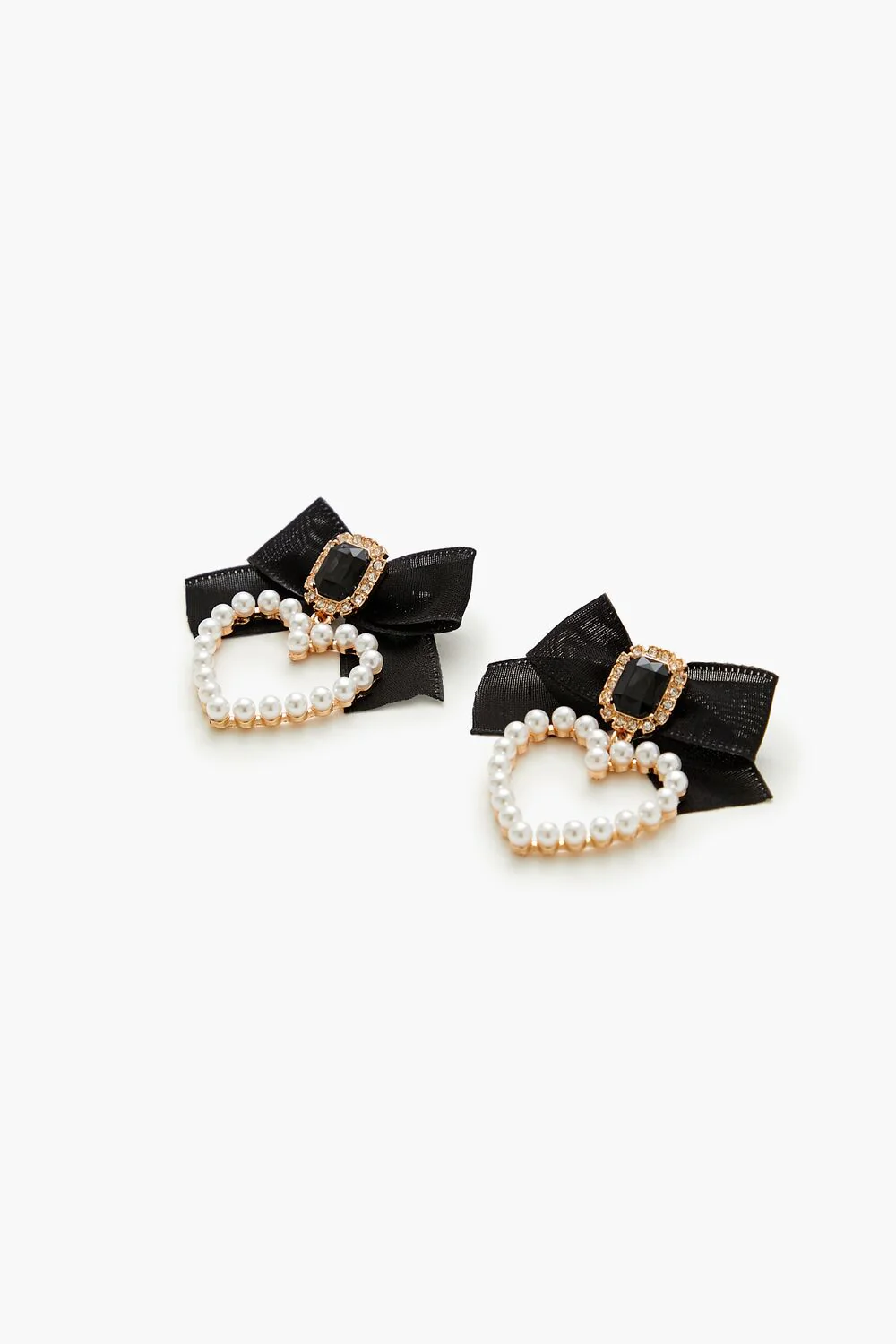 Faux Pearl Heart Drop Earrings - Image 2