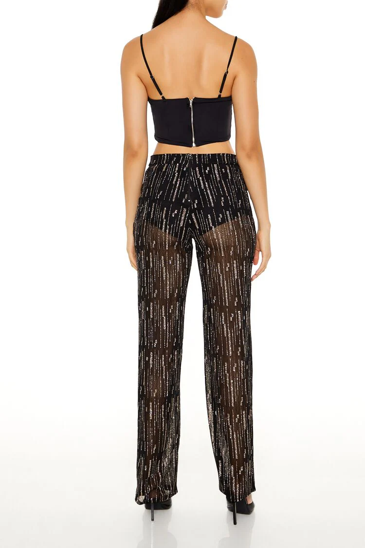 Glitter High-Rise Straight Pants - Image 4
