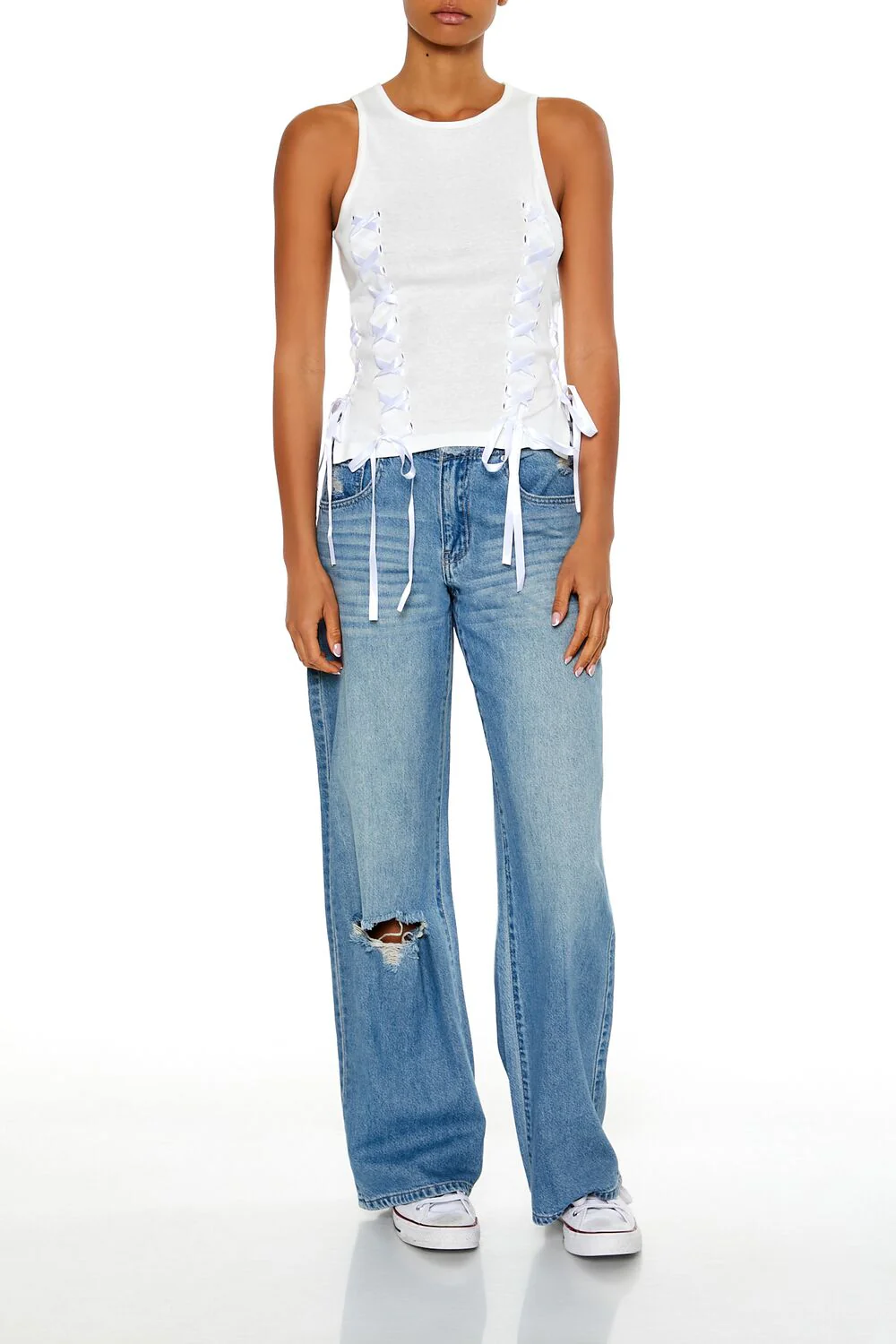 Ribbon Lace-Up Tank Top - Image 2
