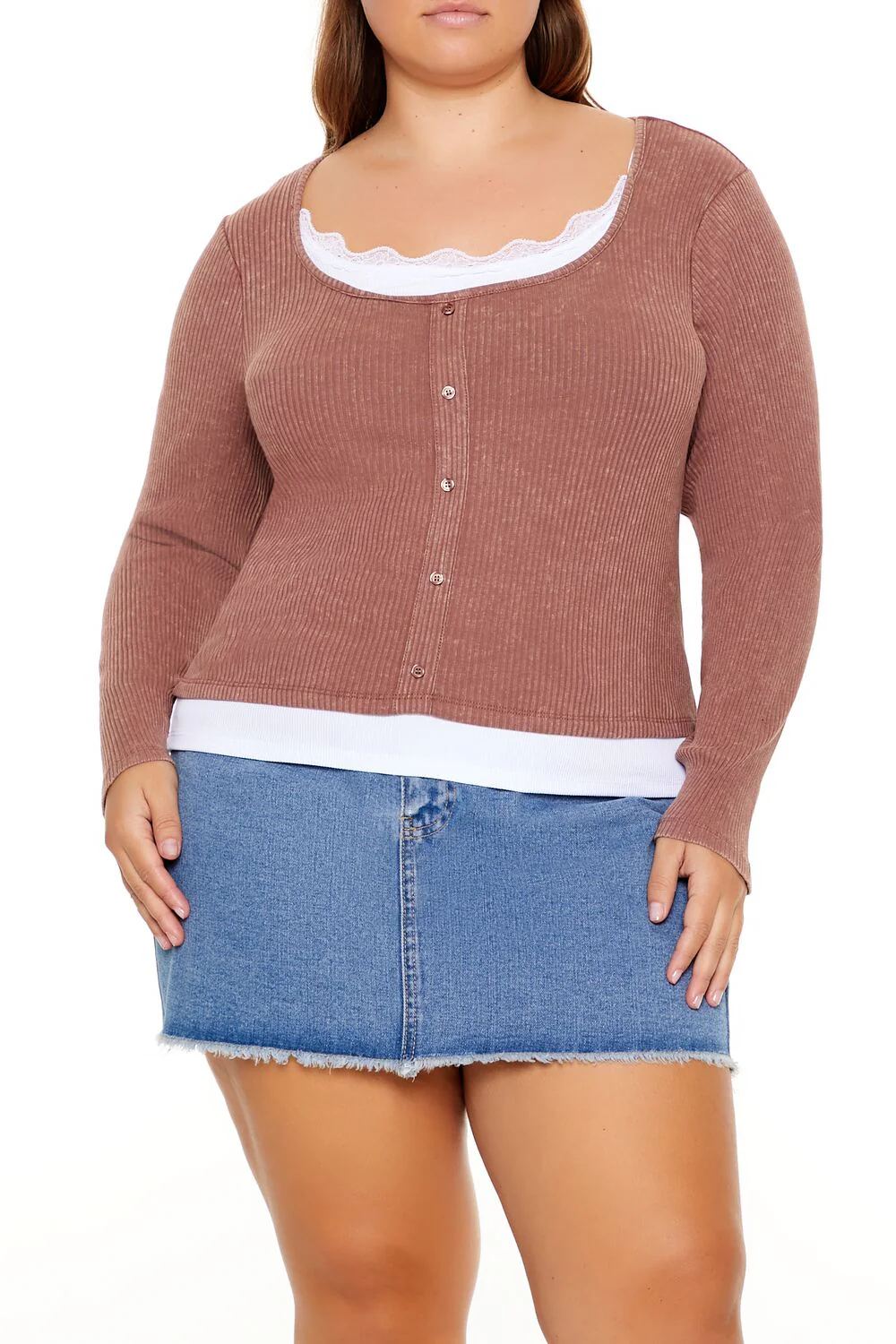 Plus Size Ribbed Henley Top - Image 6