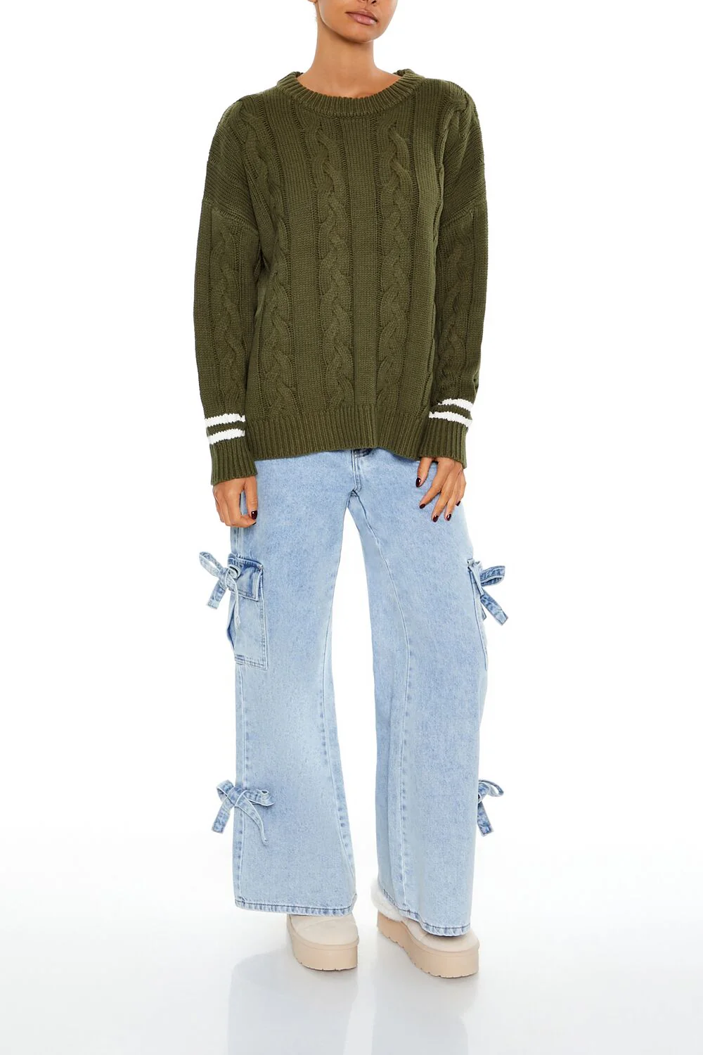 Varsity-Striped Cable Knit Sweater - Image 2