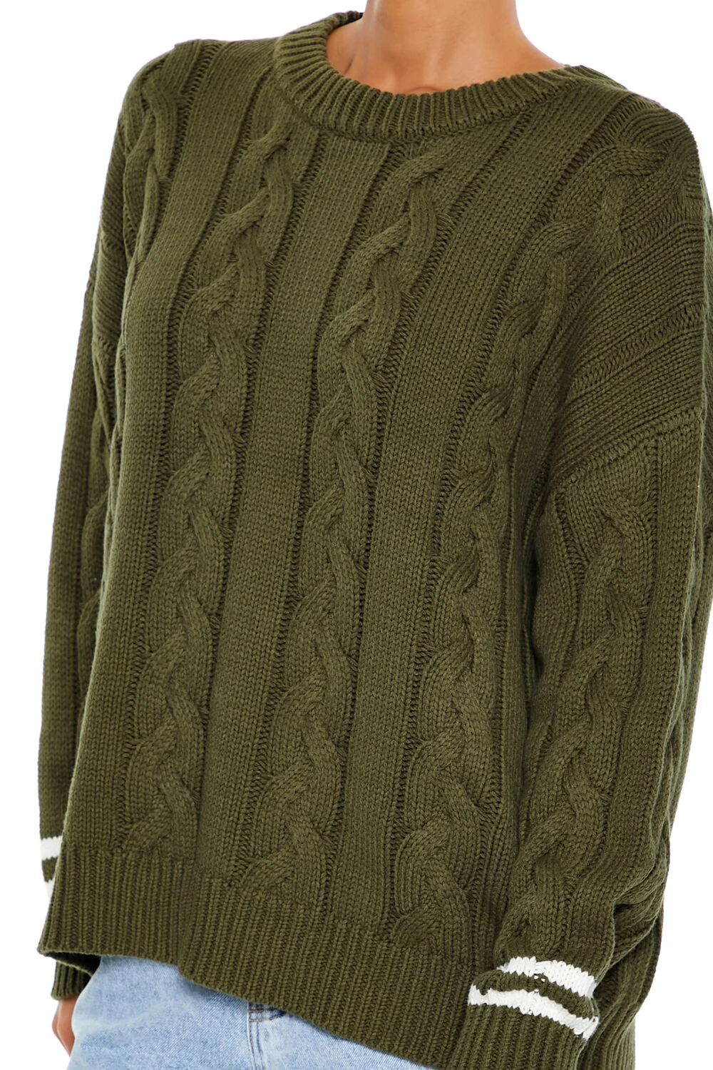 Varsity-Striped Cable Knit Sweater - Image 3