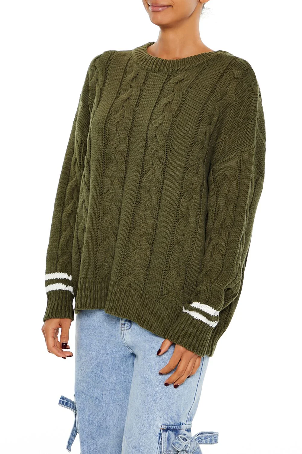 Varsity-Striped Cable Knit Sweater - Image 4