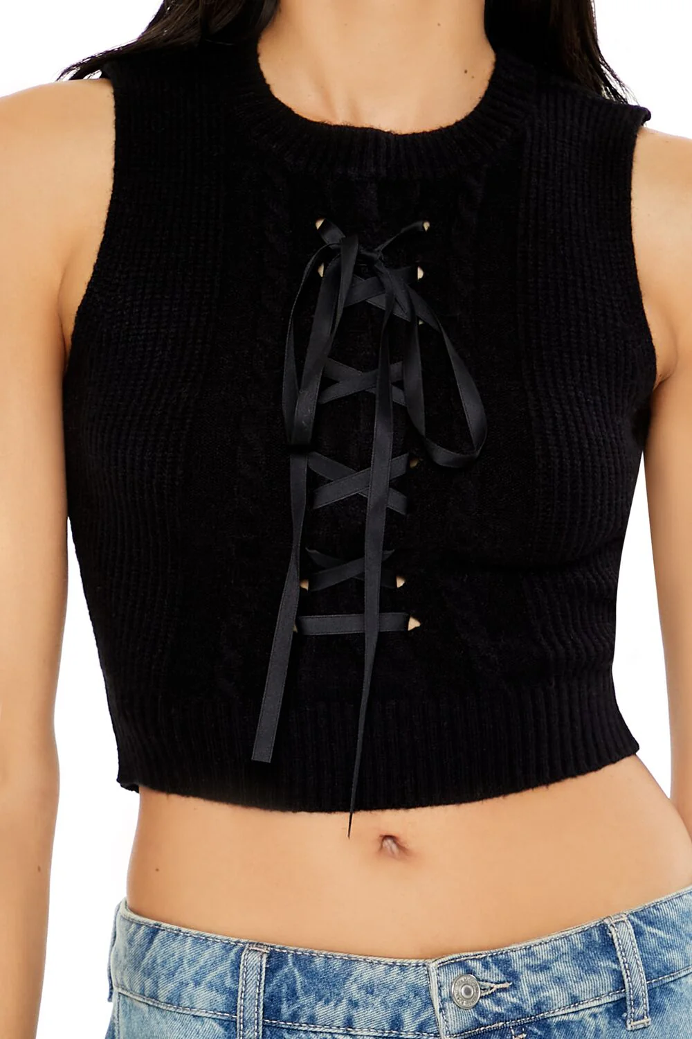 Sweater-Knit Lace-Up Crop Top - Image 3