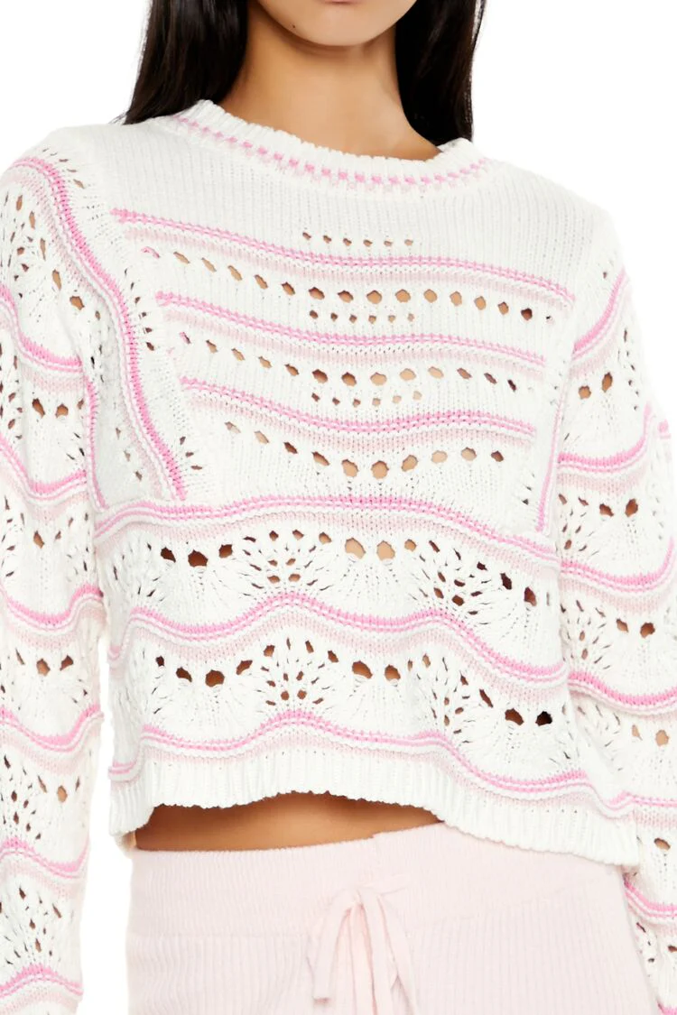 Cropped Open-Knit Sweater - Image 3