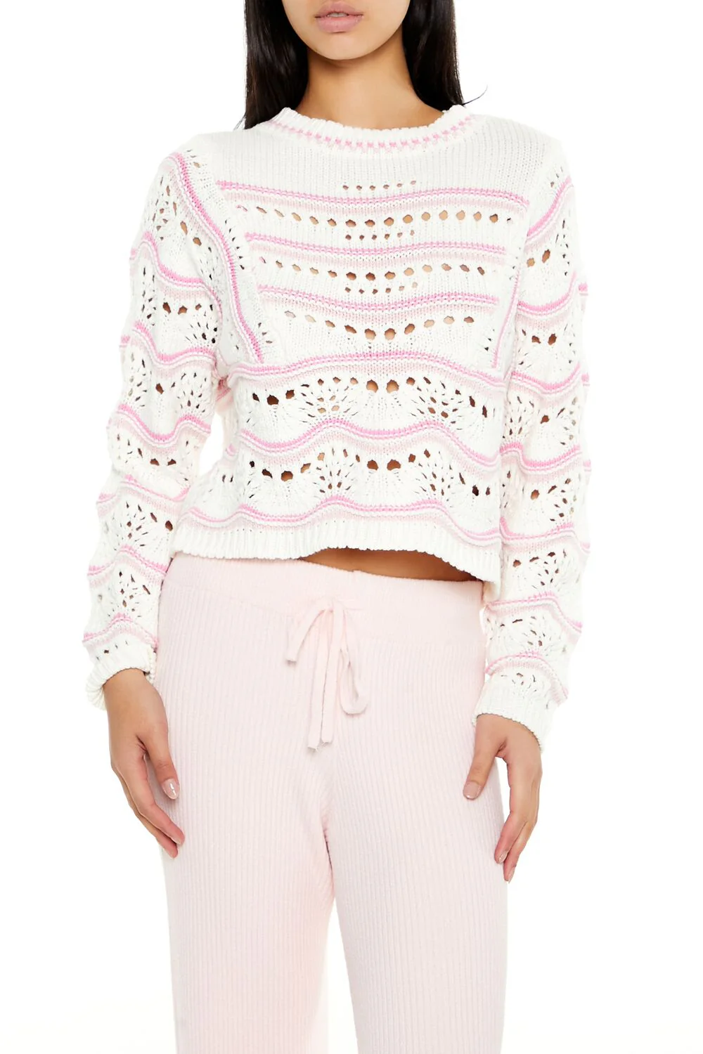 Cropped Open-Knit Sweater - Image 6