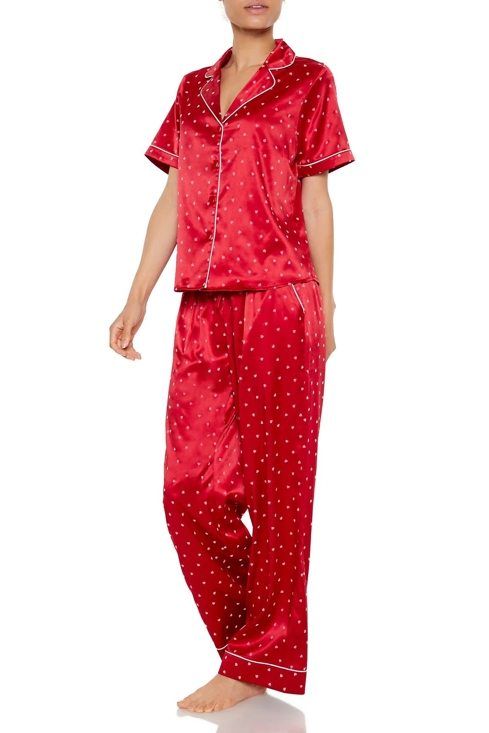 Heart Print Pajama Shirt & Pants Set - Image 5