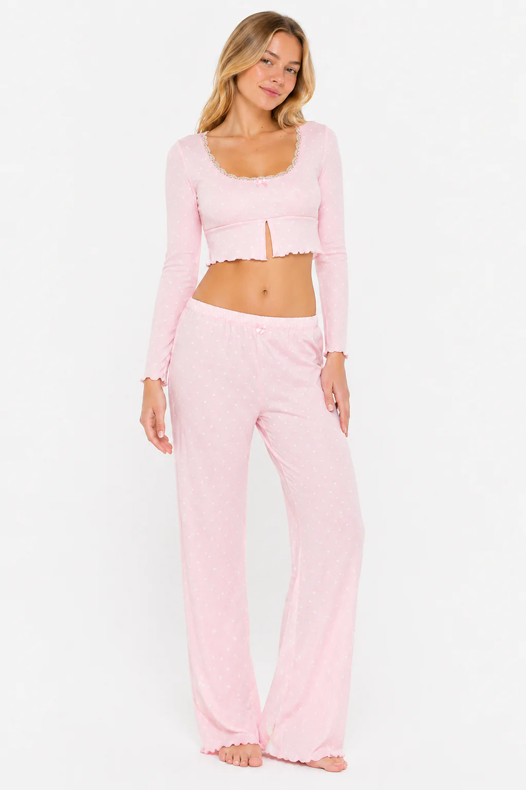 Polka Dot Bow Pajama Crop Top - Image 2