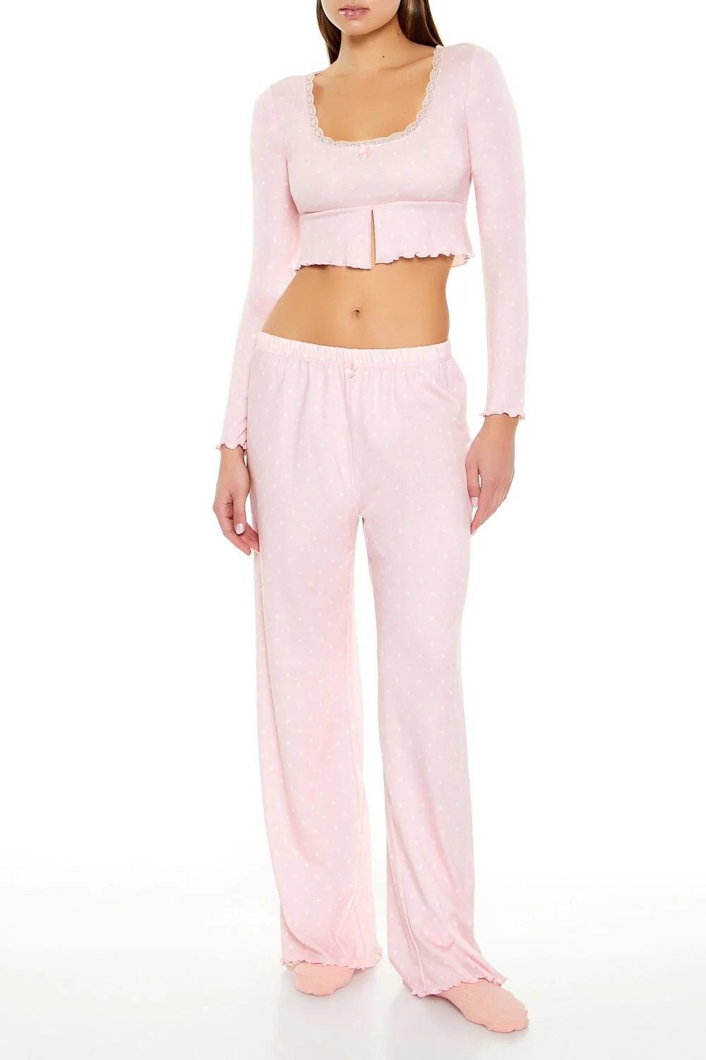 Polka Dot Bow Pajama Crop Top - Image 3