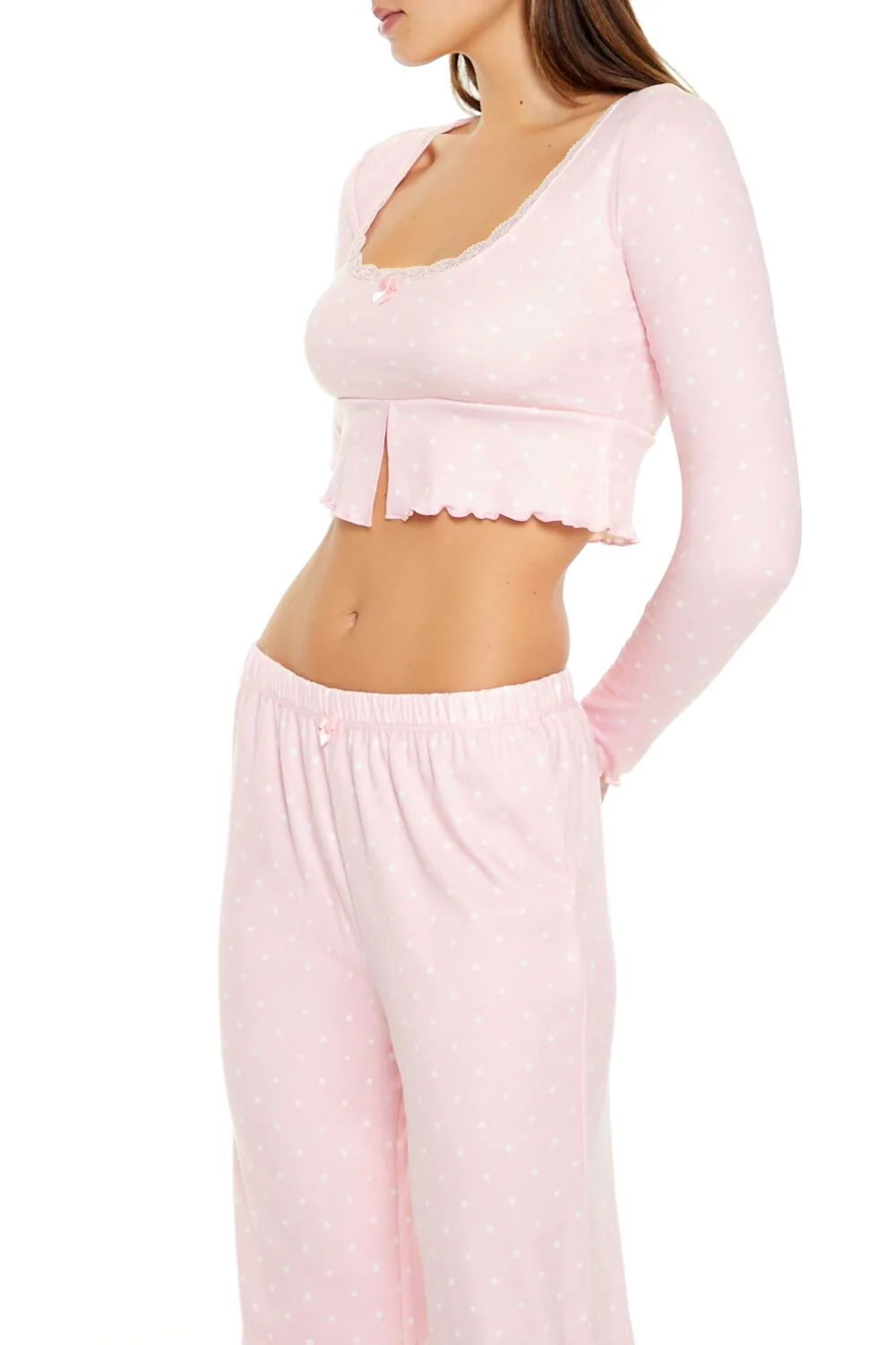 Polka Dot Bow Pajama Crop Top - Image 6