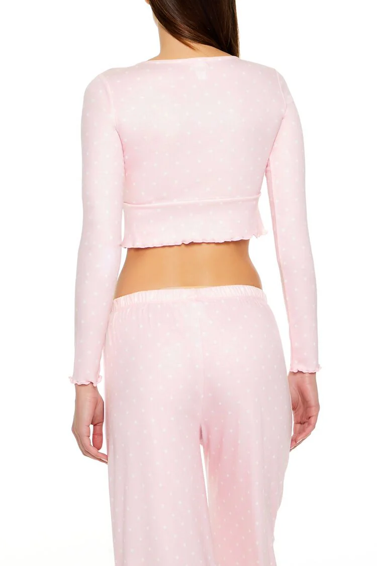 Polka Dot Bow Pajama Crop Top - Image 7