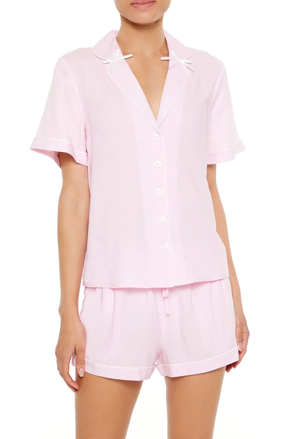 Piped-Trim Pajama Shirt & Shorts - Image 2