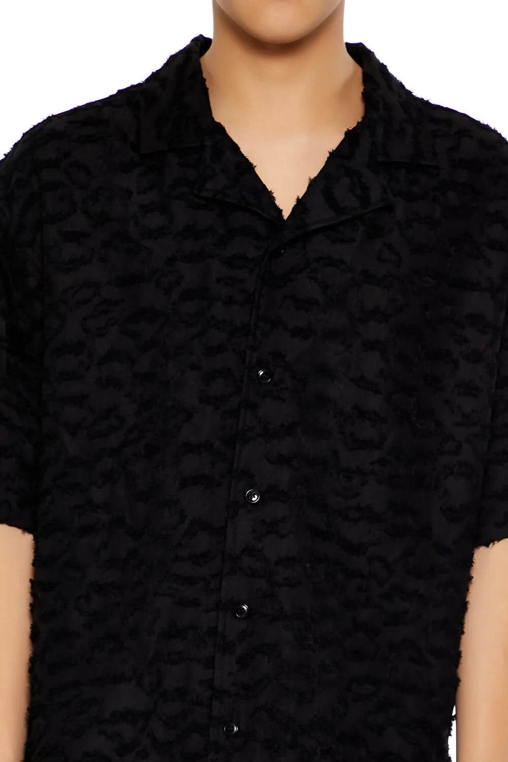 Frayed Jacquard Cuban Collar Shirt - Image 3