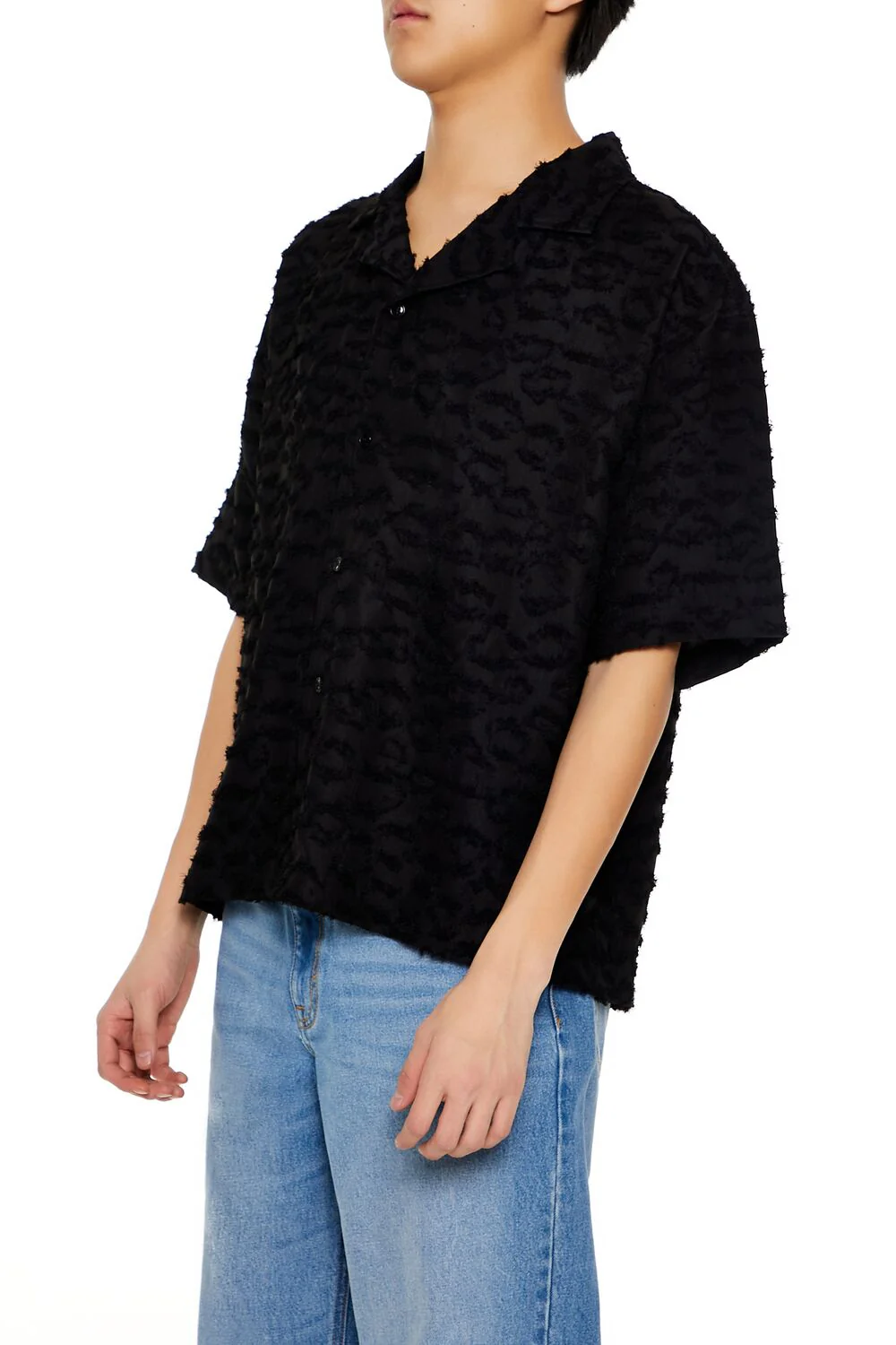 Frayed Jacquard Cuban Collar Shirt - Image 4