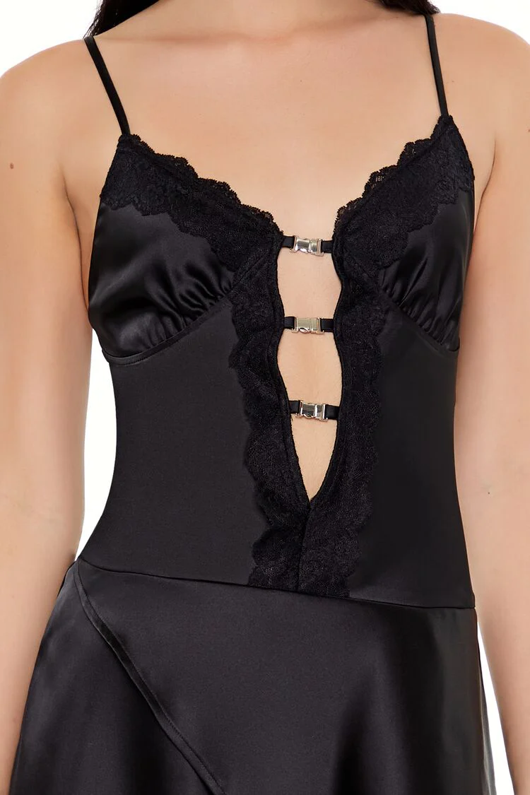 Lace-Trim Satin Mini Dress - Image 5