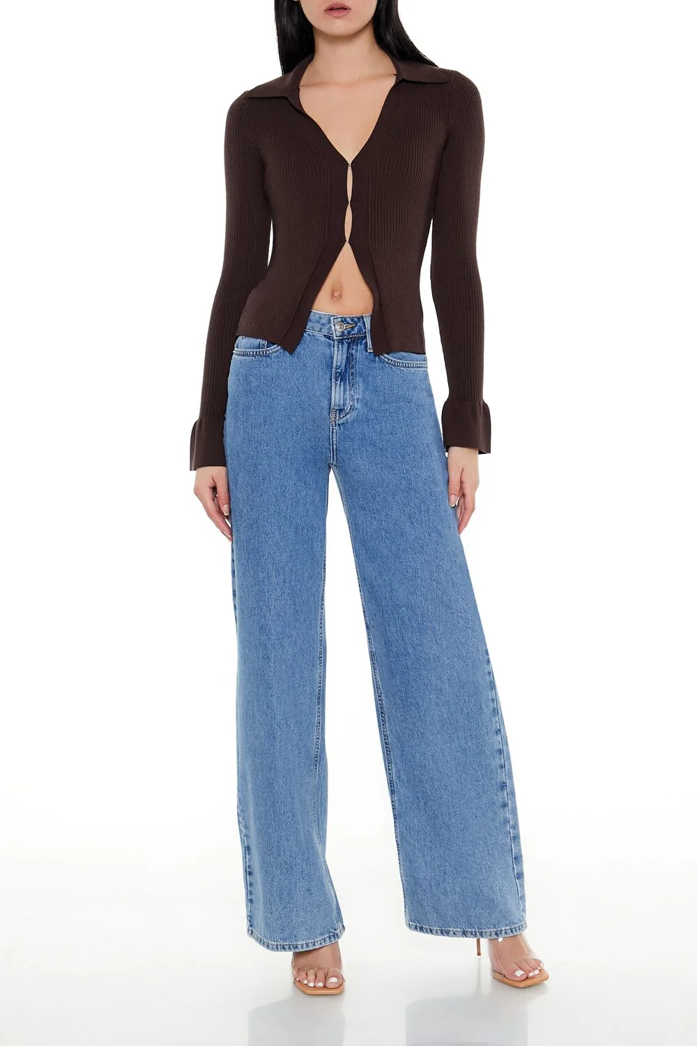 Ribbed Split-Hem Cardigan Sweater - Image 2