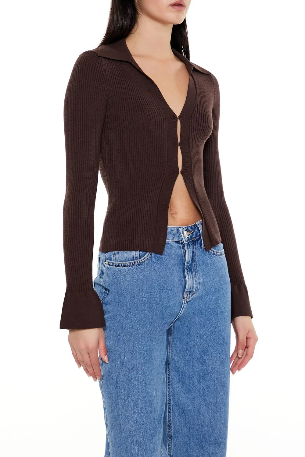 Ribbed Split-Hem Cardigan Sweater - Image 4